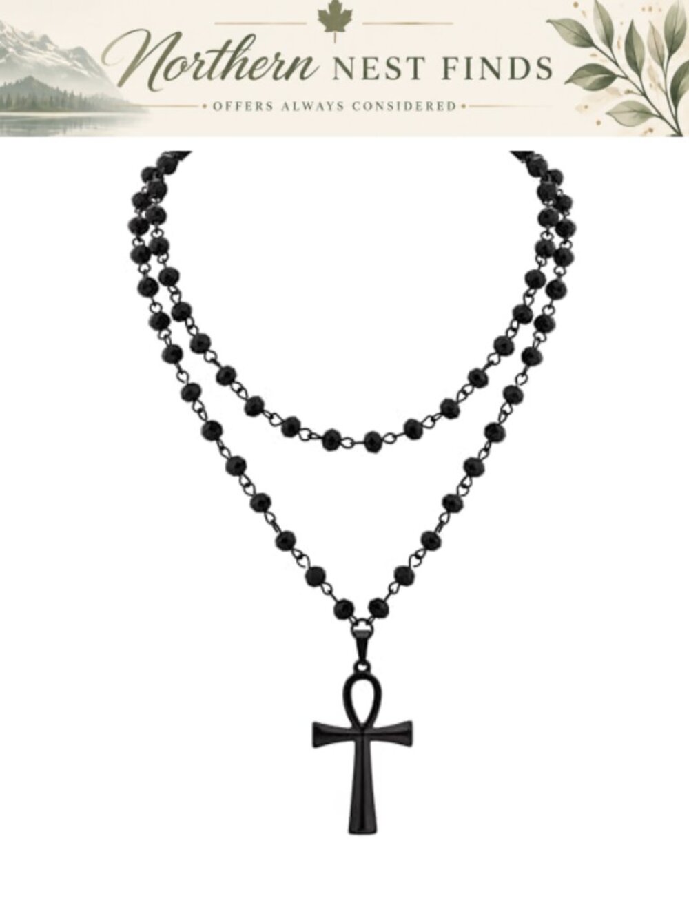 Layered Ankh Cross Choker Necklace Stainless Steel Crystal Gothic Punk Grunge